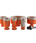 Pro Grade Diamond Core Drill Bits And Hole Saw Set With 5/8-11 Thread for porcelain tile and stone, 7-piece set with SDS adapter.