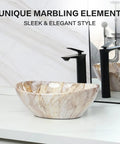 Oval Marble Vessel Sink With Pop Up Drain For Above Counter Bathroom Ceramic Vessel Sink With Nordic Marbling Modern European Style Countertop Sink For Master Bath Or Powder Room Totally Eye Catching Oval Sink Bowls