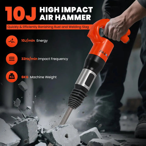 Powerful Pneumatic Hammer Shovel Air Chisel For Concrete Breaking And Metalwork in use, highlighting its high impact ability.