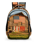 Pasture Farm Print Backpack for Everyone, unisex large capacity daypack with barn and cow design, durable polyester school bag.
