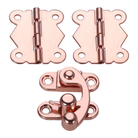 Rose Gold Hasp Lock Set Three Pcs For Jewelry Boxes And Chests Wooden Box Buckle Latch Hinges