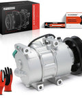 Top Shelf AC Compressor Assembly With Integrated Clutch Precharged PAG46 Lubricant, silver compressor with black six groove pulley.