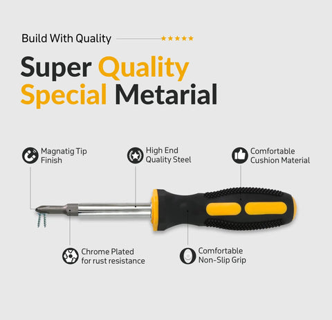 Six In One Screwdriver Kit With Comfortable Non Slip Grip Built In Bit Holder For Everyday Carry Ready Multi Tool