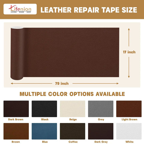 Leather Repair Patch Kit Self Adhesive 17x79 Inch Large Vinyl Patch Tape shown in brown with color options.