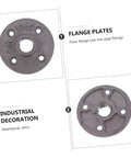 Four Piece Malleable Iron Floor Flange Fittings For Furniture Shelving Decor Industrial Style Clothing Racks Table Legs And Home Design Projects Ideal For DIY Builds And Creative Furnishings close-up of flange plates.