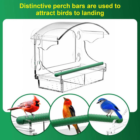 Clear Acrylic Window Bird Feeder With 4 Strong Suction Cups And Detachable Seed Tray Highly Transparent Outdoor Viewing Birdfeeder