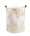 Collapsible Laundry Hamper Basket With Handles Waterproof Liner Round Cotton Linen Fabric 19.7x15.7 Inches Green No Assembly Space Saving Home Organizer For Laundry And Kids Clean Up with gold pattern