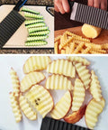 SHengwin crinkle cutter for vegetables with stainless steel blade and dark handle; creates wavy potato and cucumber fries.