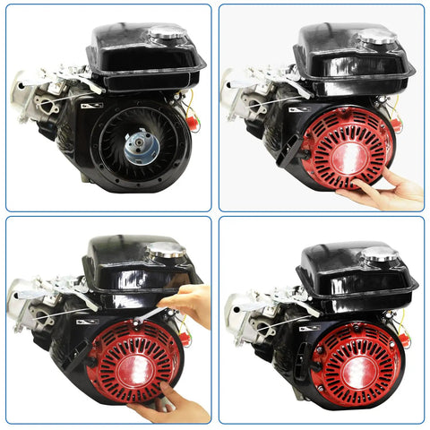 Recoil Pull Starter For Predator 196cc 212cc 6.5hp installed on mini bike go-kart engine, showing front and side views with starter detail.