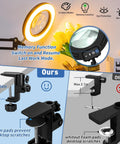 Ultra Long 12X And 30X Pro Grade Magnifying Lamp with Light and Clamp showing features and comparison with foam pad clamps