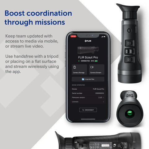 Handheld Thermal Imaging Monocular With 500 Meter Human Detection And 32 Degree Wide Field Of View For Law Enforcement Pros Nite Ops Surveillance And Tactical Use with mobile app for coordination.