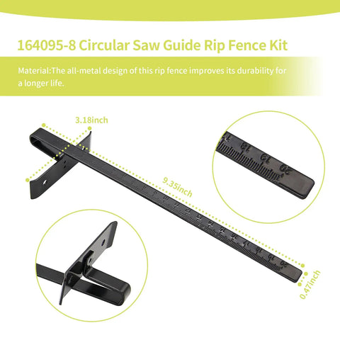 Two Pack 1640958 Metal Circular Saw Guide Rip Fence Kit showing 9.35 inch rail for precise cutting and durable all-metal design.