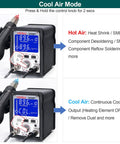 Cool and hot air mode features of 2 In 1 Hot Air Rework And Soldering Iron Station With Large LCD Screen And 3 Memory Presets Sleep Mode Fahrenheit Celsius Toggle And PID Temperature Control For Pro Grade Easy Soldering And Rework displayed.