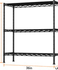 Beefy 3 Shelf Adjustable Metal Storage Rack 36 Inch Wide 14 Inch Deep 35.8 Inch High black wire organizer