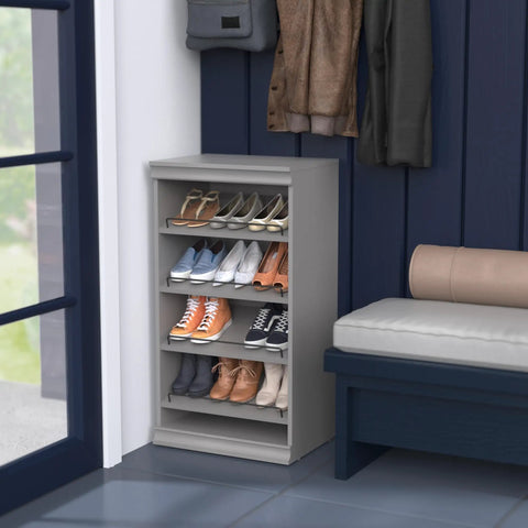 Total Game Changer Modular Closet Organizer With Four Adjustable Angled Shoe Shelves And Slick Taupe Finish For Seamless Stacked Storage Setup Hardware Included