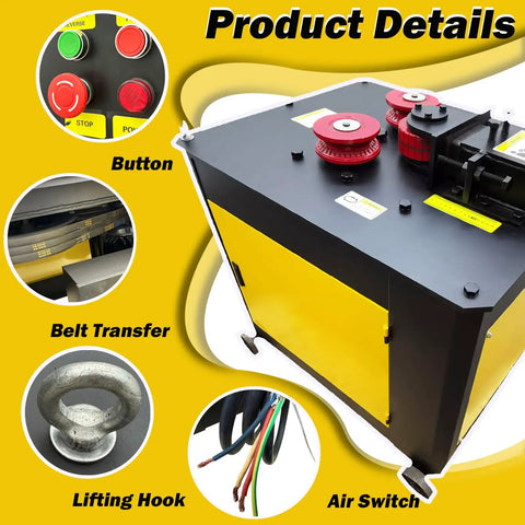 Detail view of Industrial Rebar Circle Bending Machine Automatic Steel Bar Coiler 4KW with buttons and lifting hook.