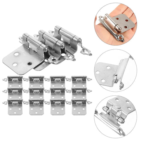 16 Piece Brushed Nickel Soft Closing Cabinet Hinges Damper 1.4mm Spring Hardware Set shown in detail and various angles