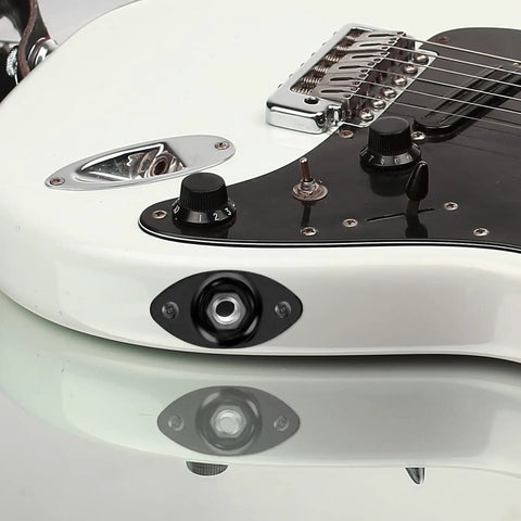 Road Ready 1/4 Mono Guitar Jack Plate Replacement Built Tough With Heavy Duty Steel Casting And Spot On 3/8 Inch Mounting Spacing on guitar