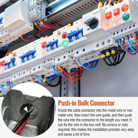 Big Bundle 150 Piece Nylon Push-In Wire Connectors For Electrical Boxes, Non Metal Knockout Plugs And Junction Box Fittings Perfect For DIY Conduit Work And Heavy Duty Cable Management Projects push-in connector in electrical box with wires