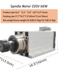 220V 6KW CNC Spindle Motor 18000RPM Square Body With ER32 Flange And Nut shown from side angle