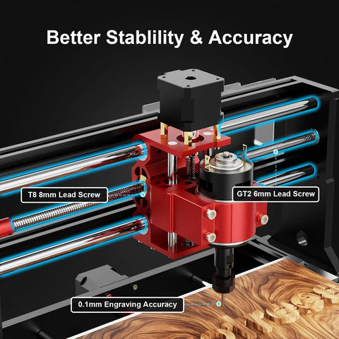Twotrees TTC3018 Pro desktop CNC router, all-metal 3-axis engraving machine in red with 300x180x40mm working area