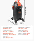 8 Gallon Wet Dry Shop Vacuum With 4.5 Peak HP Portable Grab And Go Power One Button Self Cleaning Dual Filter System in black and orange
