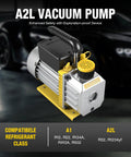A2L vacuum pump with yellow accents and black handle; compact single-stage rotary vane AC service unit