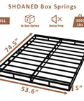 Full Size Box Spring And Mattress Foundation 5 Inch Low Profile Heavy Duty Metal Bed Base dimensions 74.5 x 53.6 x 5 inches.