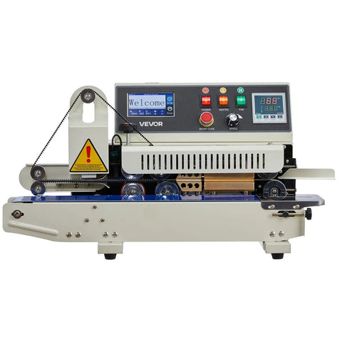 Front view of Continuous Bag Sealer Machine With Adjustable Temp And Speed, Horizontal Band Sealer for 0.001-0.03 In Plastic Bags