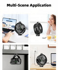 Two Pack Magnetic Cruise Fans With LED Display And 12000mAh Battery Pack Battery Operated showing multi-scene use on desk, kitchen, bunk bed.