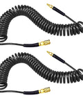Durable Polyurethane Recoil Air Hose 1/4 Inch Inner Diameter 25 Foot Long With Bend Restrictor And 1/4 Inch Quick Coupler Plug Kit Black 2 Pack