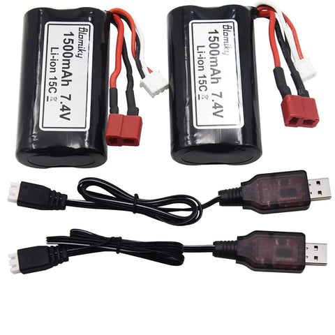 Two Pack 7.4V 1500mAh 15C Li-ion RC Battery With T Plug Connector And USB Cable For 9155 And 9156 1:12 Scale High Speed RC Truck