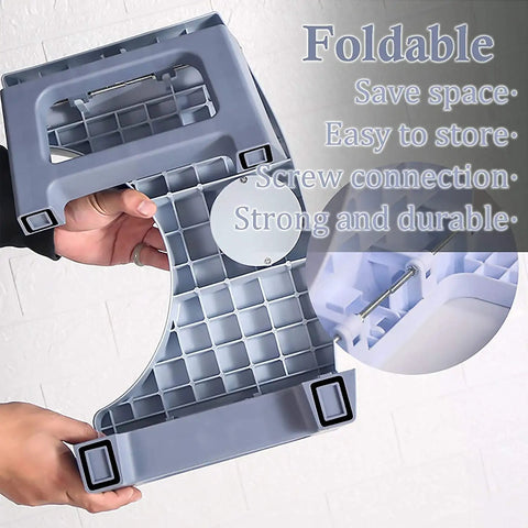 Foldable Potty Stool For Adults, 7 Inch Squat Footstool With 35 Degree Defecation Angle, Blue, showing foldable design