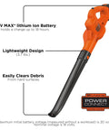 Cordless Leaf Blower With Battery And Charger, 20V Max, 130 MPH Air Speed, Ultralight 3.7 Lb Design, showing features