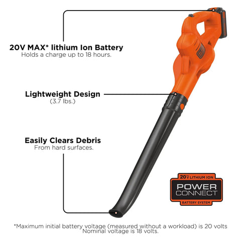Cordless Leaf Blower With Battery And Charger, 20V Max, 130 MPH Air Speed, Ultralight 3.7 Lb Design, showing features