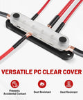 Heavy Duty 150 Amp 12V Bus Bar With Cover Rock Solid M6 Studs for Clean Wire Setup with clear cover and copper connectors.