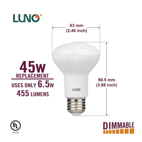 R20 Dimmable LED Bulb 6.5W 45W Equivalent 455 Lumens 2700K Soft White E26 Medium Base UL Listed 4 Pack Easy Dimming