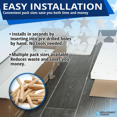 Heavy Duty Wooden Dowel Pins Six By Fifty Millimeter Straight Shot Replacement For Flat Pack Furniture And Wobbly Shelves Solid Core Joint Reinforcement Makes Quick Repairs, easy installation in pre-drilled holes.