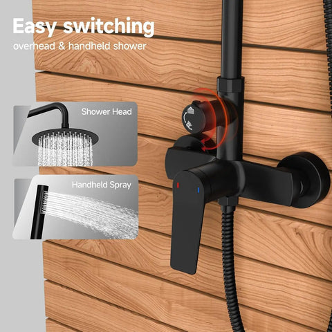 Heavy Duty Outdoor Shower Kit With Single Handle Solid Brass Valve 8 Inch Rain Head Sleek Matte Black Finish Hella Durable Setup No Sweat Wall Mount Install For Backyard Relaxation