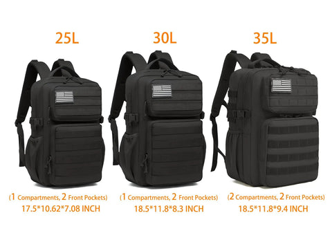 Rugged Military Tactical Backpack For Men Waterproof Daypack 25L 30L 35L Molle Assault Bag side view with front pockets