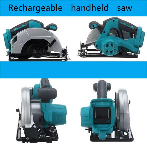 Cordless Mini Chainsaw Lightweight One Hand Electric Pruner Battery Powered Outdoor Cutter shown from different angles for easy handling.