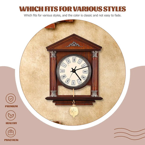 Durable Metal Pendulum Replacement For Wall Clocks And DIY Timepiece Projects, shown on classic wooden clock with gold pendulum