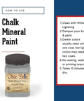 Instruction guide for Manatee Gray Chalk Finish Furniture Paint for DIY Lovers, showing steps and paint jar image.
