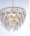 Plug In Crystal White Dome Chandelier With Five Tiers Of Clear Acrylic Crystals, White Metal Frame, Pendant Front View