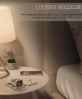 Three In One Magnetic Wireless Charger Travel Station on bedside table, charging iPhone, Watch, AirPods, foldable design
