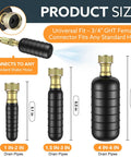 No Sweat Hydraulic Drain Bladder Kit with different sizes for drain pipes connects to any standard water hose.