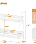 Dimension diagram of 2 Tier Bathroom Organizer Countertop With Metal Wire Mesh Basket Hooks And Vanity Tray Shelf Kitchen Spice Rack White Finish