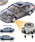 Beefed Up Pair Of Front Or Rear Wheel Hub And Bearing Assemblies 512460 for Ford Explorer 2011-2019 and Police Interceptor Utility 2013-2019 shown with installation diagram.