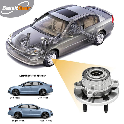 Beefed Up Pair Of Front Or Rear Wheel Hub And Bearing Assemblies 512460 for Ford Explorer 2011-2019 and Police Interceptor Utility 2013-2019 shown with installation diagram.