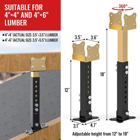 Beefy Heavy Duty Adjustable Roof Riser Brackets Kit For Patio Pergola Saddle Mounts Steel Beams 0 To 90 Degree Angles Height Adjustable 12 To 18 Inches Pergola Roof Beam Mounts Three Pack Black Gold